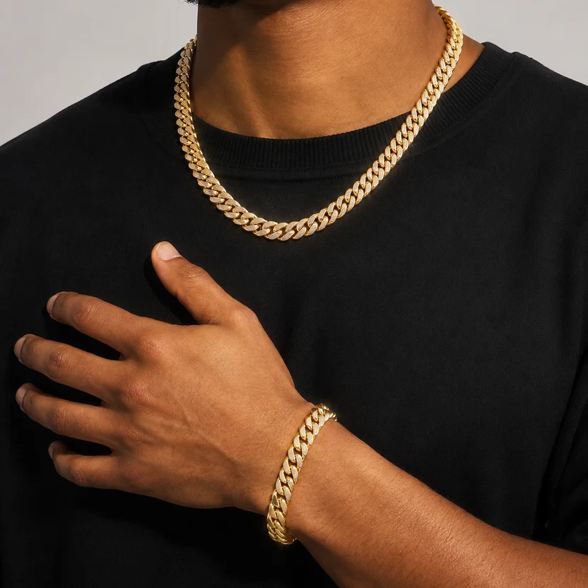 14K Cadena de Oro Cubana Mónaco